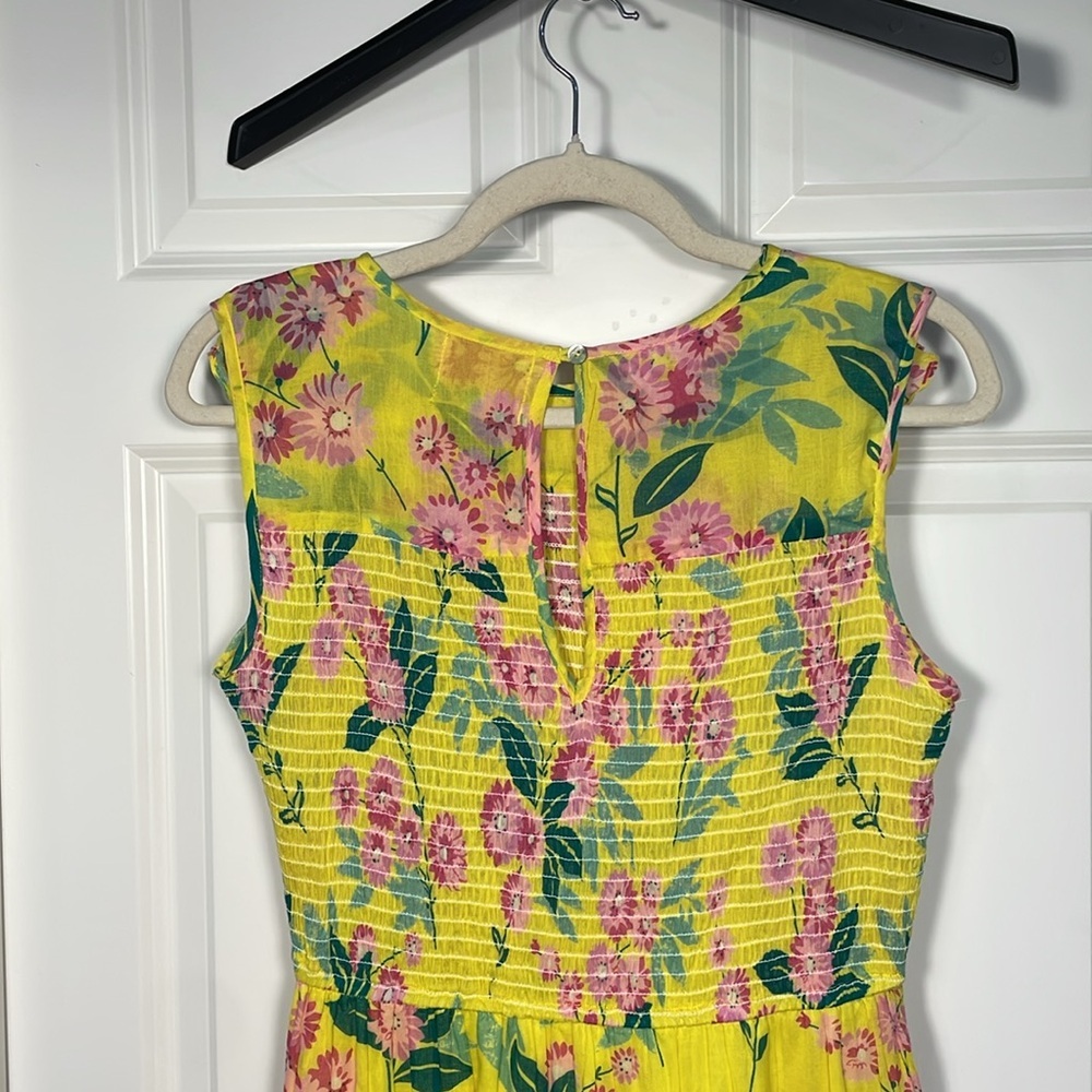 Madewell Banjanan Iris Smocked Midi Dress Medium Floral Smocked Pockets Yellow - Picture 9 of 15